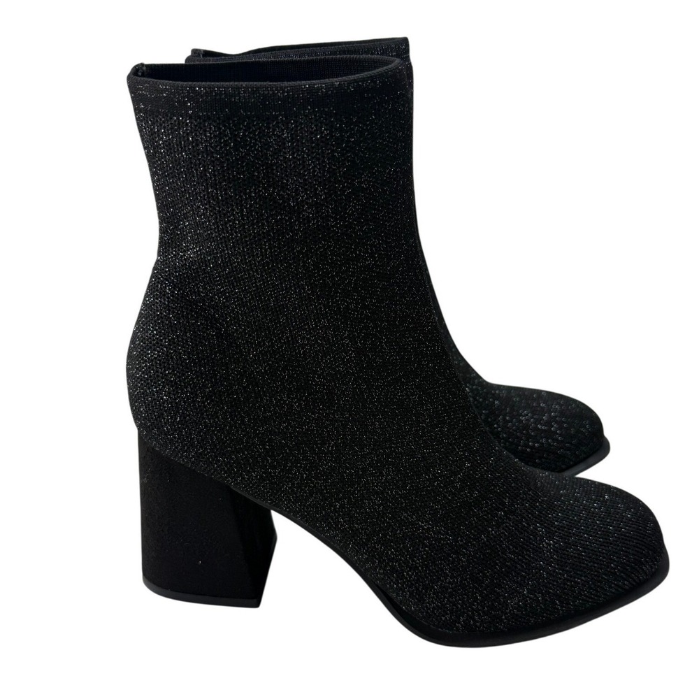 MIA Piana Black Silver Metallic Shimmer Knit Ankle Boots Womens 7.5 NEW